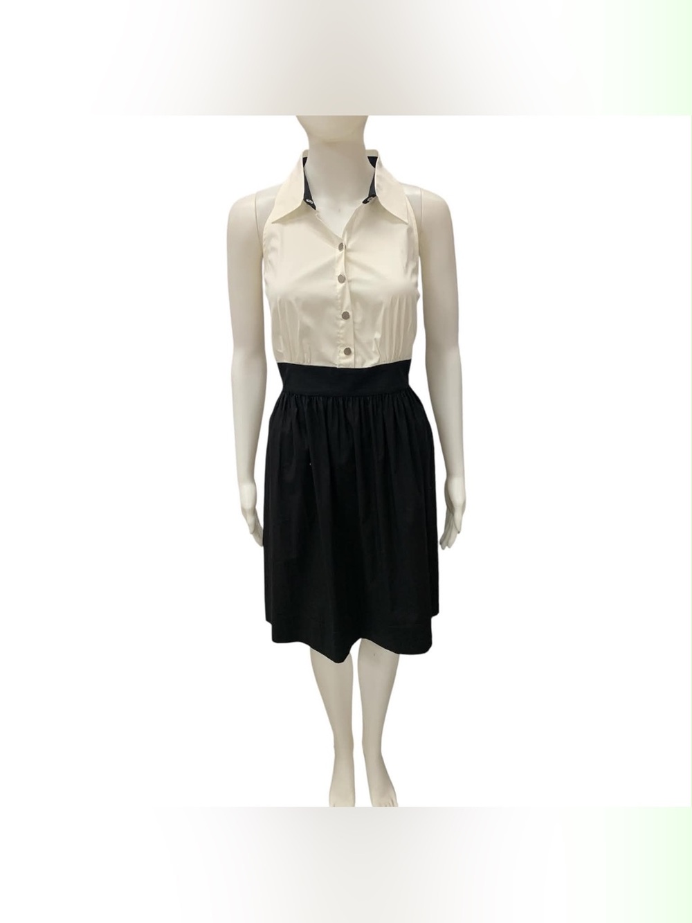 New York & Company Cream and Black Sleeveless Shirtwaist A-Line Dress Size M